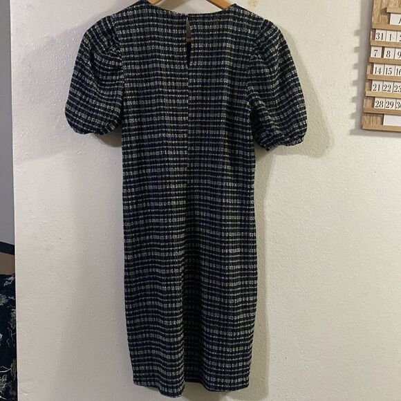 Like New ZARA Black White Tweed Textured Puff Sleeve Mini Dress - Picture 7 of 7